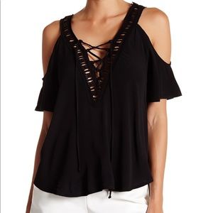 Astr black cold shoulder top